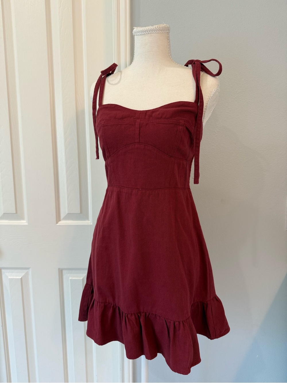 Day + Moon || Tie-Shoulder Mini Dress in Burgundy